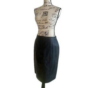 Y2K R2R MIDI SKIRT GENUINE BLACK LEATHER COCODRILE STAMP SZ 8 PREPPY GOTHCORE